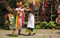 Barong and Kris dancer performing at the stage with their colorful costume