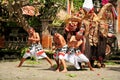 Barong and Kris dancer performing at the stage with their colorful costume