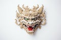 Barong mask on white background. Traditional Balinese dance mask. Mythical patron and protector of Bali. Indonesian Art