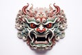 Barong mask on white background. Traditional Balinese dance mask. Mythical patron and protector of Bali. Indonesian Art