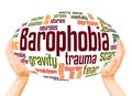 Barophobia fear of gravity word hand sphere cloud concept