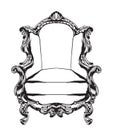 Baroque armchair Vector. Royal style decotations. Victorian ornaments engraved. Imperial furniture decor illustrations