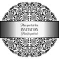 Baroque background with antique, luxury silver,black and gray vintage frame, victorian banner, damask floral wallpaper ornaments, Royalty Free Stock Photo