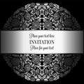 Baroque background with antique, luxury silver, black and gray vintage frame, victorian banner, damask floral wallpaper ornaments, Royalty Free Stock Photo