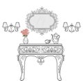 Baroque bedside commode furniture rich set collection. Ornamented background Vector illustration