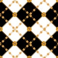 Baroque black and white seamless pattern with chains. Vector luxury patch for fabric, scarf
