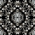 Baroque black and white vintage vector seamless pattern. Ornamental floral Damask background. Repeat geometric backdrop. Ancient Royalty Free Stock Photo