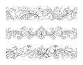 Baroque border frame. Floral victorian curve ornament set, elegant decoration motif with flowers, filigree and swirl Royalty Free Stock Photo