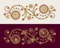 Baroque border motif with swirls Ornament made of gold jewelry chains, ruby gems Royalty Free Stock Photo