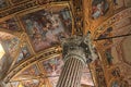 Barowue ceiling with golden decorations of Santissima Annunziata del Vastato, Catholic church in Genoa, Italy