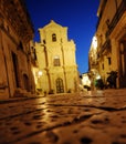 Baroque church lit at night