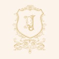 Vintage wedding crest design with initial D J