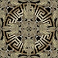 Baroque 3d gold vector seamless pattern. Greek ornamental background. Vintage ornate floral design with greek key meanders Royalty Free Stock Photo