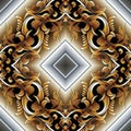 Baroque 3d seamless pattern. Modern vector damask background wallpaper with vintage gold flowers, scroll Royalty Free Stock Photo