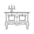 Baroque dressing table engraved. Vector intricate ornamented structure. Victorian Royal Style decor