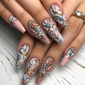 Baroque elegance: bejeweled turquoise nail artistry