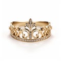 Baroque Elegance Gold Tiara Ring With Round Diamonds