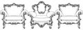 Baroque elegant armchair set on white background. Vector design