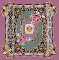 Baroque embroidery design pattern flowers pink