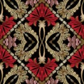 Baroque embroidery ornate seamless pattern. Floral vector tapestry background. Wallpaper design. Vintage embroidered red