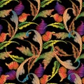 Baroque embroidery seamless pattern. Tapestry colorful flowers,