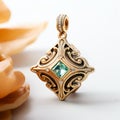 Baroque Energy: Golden Pendant With Green Stones And Romantic Charm