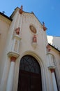 Baroque entrance to monastery next to the Church Of The Holy Trinity in Trnava, western Slovaia, decorated with statues of angels