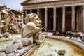 Baroque fountain in front of Pantheon, Rome, Italy
