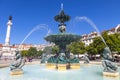 Baroque fountain on Rossio square in Lisbon city, Portugal Royalty Free Stock Photo