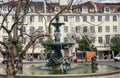 Baroque fountain at Rossio Square located at Baixa district Royalty Free Stock Photo