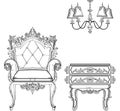 Baroque furniture rich set collection. Ornamented background Vector illustration Royalty Free Stock Photo