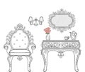 Baroque furniture rich set collection. Ornamented background Vector illustration Royalty Free Stock Photo