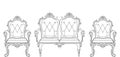 Baroque furniture rich sofa and armchair. Handmade ornamented decor. Vector illustration Royalty Free Stock Photo