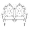 Baroque furniture rich sofa. Handmade ornamented decor. Vector illustration Royalty Free Stock Photo