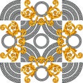 Baroque gold color with greek design circle style seamless pattern