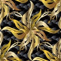 Baroque gold 3d vector seamless pattern. Textured floral pattern