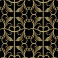 Baroque gold embroidery style 3d seamless pattern. Vector patte Royalty Free Stock Photo