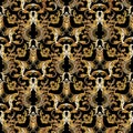 Baroque gold seamless pattern. Vector floral vintage background, wallpaper with antique baroque flowers, scroll Royalty Free Stock Photo