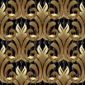 Baroque gold vector seamless pattern. Floral background wallpaper with vintage golden damask flowers, scroll leaves, antique Royalty Free Stock Photo