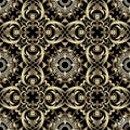 Baroque gold vector seamless pattern. Greek key meander ornamental vintage background. Round greek mandalas. Geometric