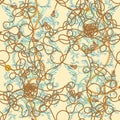 Baroque golden chains, ropes and leaves. Seamless pattern for scarfs