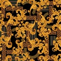 Baroque golden colored with greek design seamless pattern