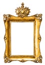 Baroque golden picture frame with crown. Vintage object