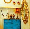 Baroque grunge vintage house with blue drawer Royalty Free Stock Photo
