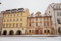 Baroque house with painted windows at Loreto Square, national cultural landmark, Hradcany under snow in winter day, Prague, Czech Royalty Free Stock Photo