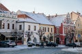 Baroque houses No. 31 and 32 in Jungmannova street Narrow picturesque street with renaissance historical buildings in winter