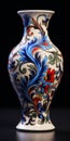 Baroque-inspired Blue And Red Vase With Ornate Design