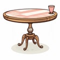 Baroque-inspired Glass Table Cartoon Illustration With Pink Checkered Tablecloth