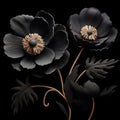 Baroque-inspired Hyperrealistic Illustrations Of Black Flowers On Black Background