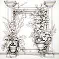 Baroque-inspired Plant Arranging In Pots Sketch Illustration